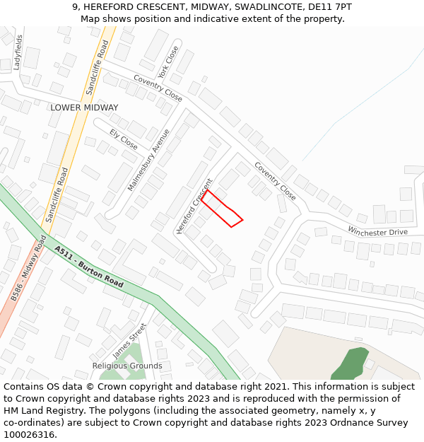 9, HEREFORD CRESCENT, MIDWAY, SWADLINCOTE, DE11 7PT: Location map and indicative extent of plot