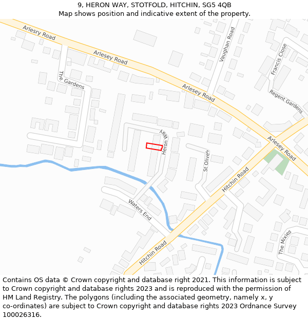 9, HERON WAY, STOTFOLD, HITCHIN, SG5 4QB: Location map and indicative extent of plot