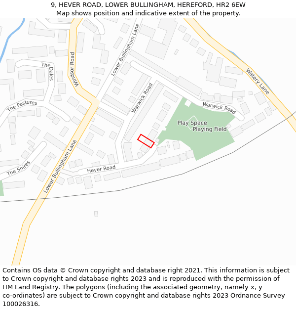 9, HEVER ROAD, LOWER BULLINGHAM, HEREFORD, HR2 6EW: Location map and indicative extent of plot