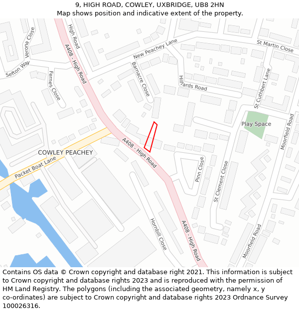 9, HIGH ROAD, COWLEY, UXBRIDGE, UB8 2HN: Location map and indicative extent of plot