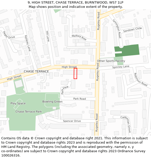 9, HIGH STREET, CHASE TERRACE, BURNTWOOD, WS7 1LP: Location map and indicative extent of plot