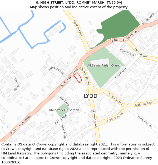 9, HIGH STREET, LYDD, ROMNEY MARSH, TN29 9AJ: Location map and indicative extent of plot