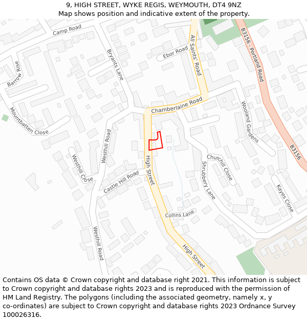 9, HIGH STREET, WYKE REGIS, WEYMOUTH, DT4 9NZ: Location map and indicative extent of plot