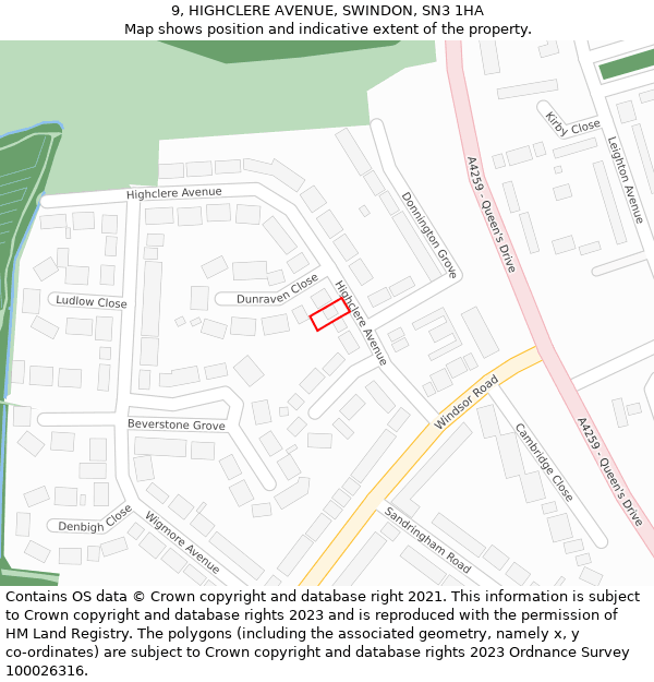 9, HIGHCLERE AVENUE, SWINDON, SN3 1HA: Location map and indicative extent of plot