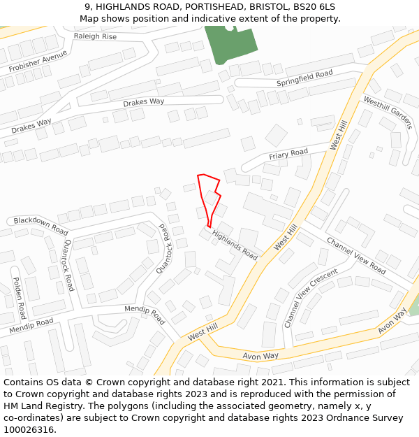 9, HIGHLANDS ROAD, PORTISHEAD, BRISTOL, BS20 6LS: Location map and indicative extent of plot