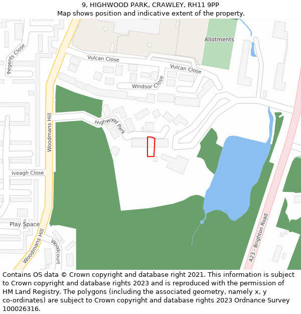 9, HIGHWOOD PARK, CRAWLEY, RH11 9PP: Location map and indicative extent of plot