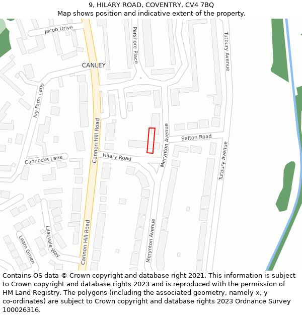 9, HILARY ROAD, COVENTRY, CV4 7BQ: Location map and indicative extent of plot