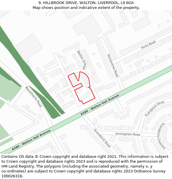 9, HILLBROOK DRIVE, WALTON, LIVERPOOL, L9 6GA: Location map and indicative extent of plot