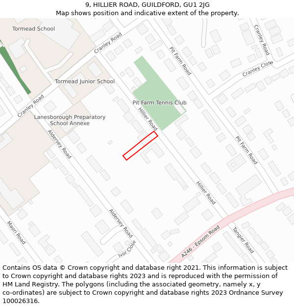 9, HILLIER ROAD, GUILDFORD, GU1 2JG: Location map and indicative extent of plot