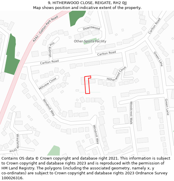 9, HITHERWOOD CLOSE, REIGATE, RH2 0JJ: Location map and indicative extent of plot