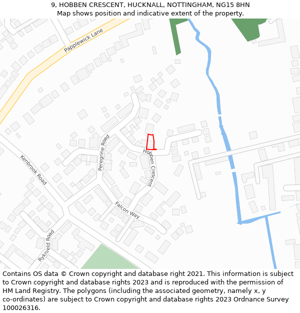 9, HOBBEN CRESCENT, HUCKNALL, NOTTINGHAM, NG15 8HN: Location map and indicative extent of plot