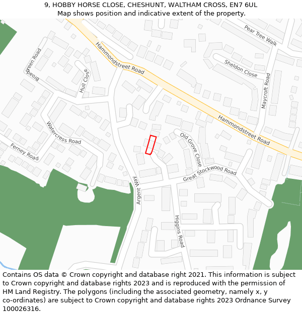 9, HOBBY HORSE CLOSE, CHESHUNT, WALTHAM CROSS, EN7 6UL: Location map and indicative extent of plot