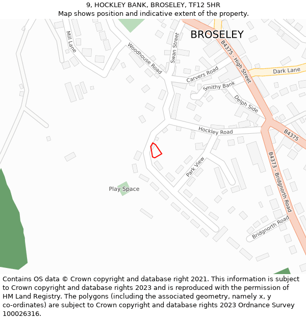 9, HOCKLEY BANK, BROSELEY, TF12 5HR: Location map and indicative extent of plot