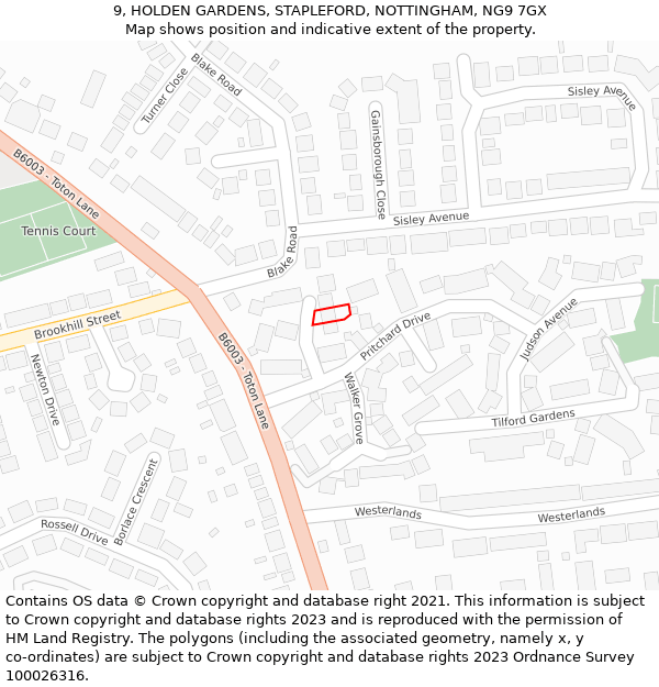 9, HOLDEN GARDENS, STAPLEFORD, NOTTINGHAM, NG9 7GX: Location map and indicative extent of plot