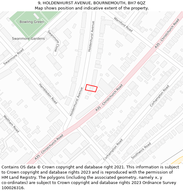 9, HOLDENHURST AVENUE, BOURNEMOUTH, BH7 6QZ: Location map and indicative extent of plot