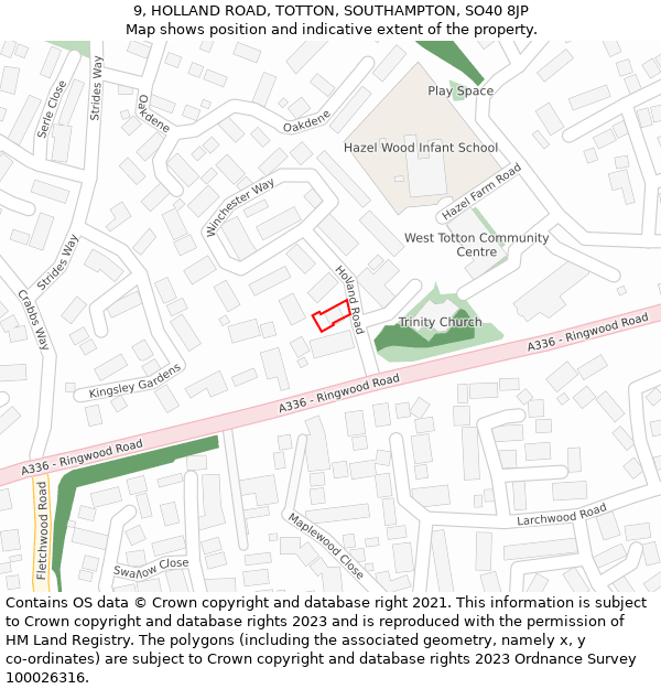 9, HOLLAND ROAD, TOTTON, SOUTHAMPTON, SO40 8JP: Location map and indicative extent of plot