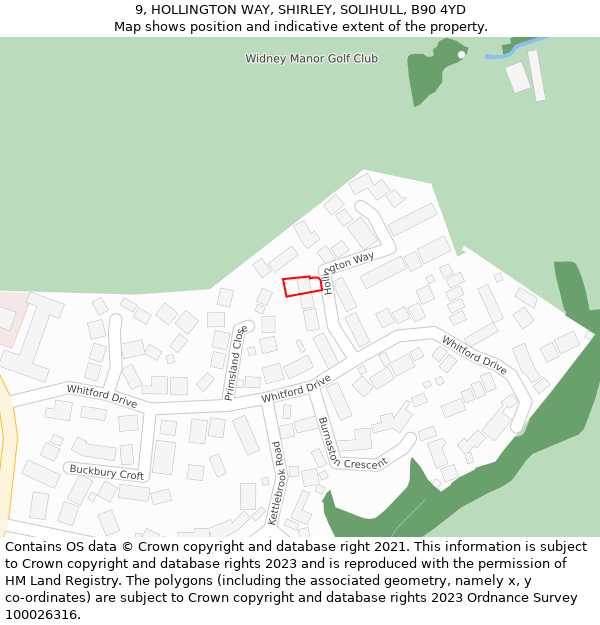 9, HOLLINGTON WAY, SHIRLEY, SOLIHULL, B90 4YD: Location map and indicative extent of plot