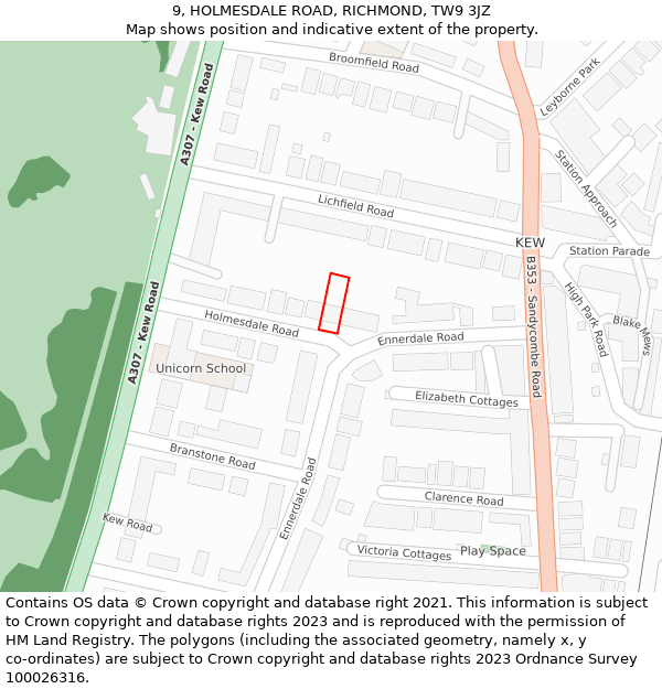 9, HOLMESDALE ROAD, RICHMOND, TW9 3JZ: Location map and indicative extent of plot