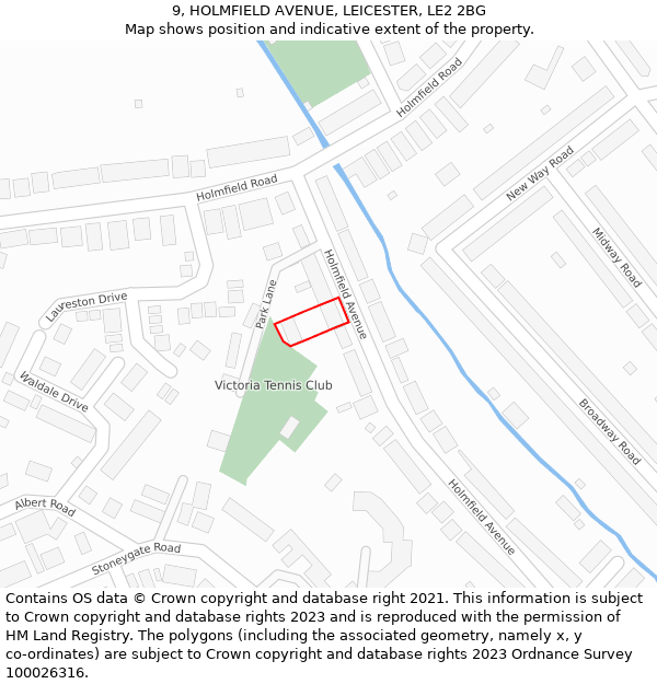 9, HOLMFIELD AVENUE, LEICESTER, LE2 2BG: Location map and indicative extent of plot