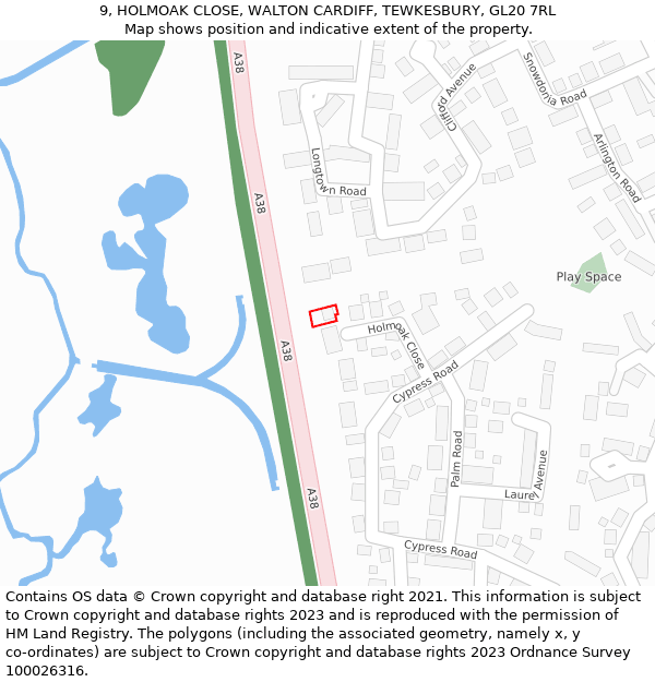 9, HOLMOAK CLOSE, WALTON CARDIFF, TEWKESBURY, GL20 7RL: Location map and indicative extent of plot