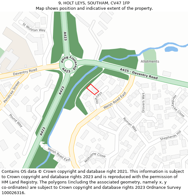 9, HOLT LEYS, SOUTHAM, CV47 1FP: Location map and indicative extent of plot