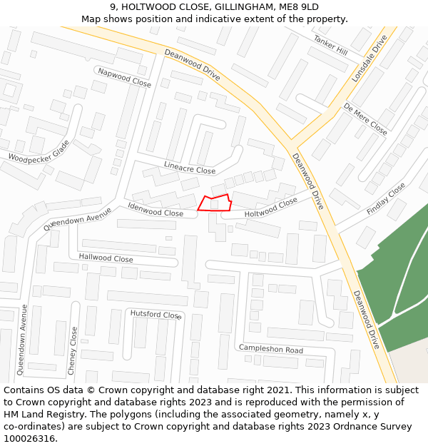 9, HOLTWOOD CLOSE, GILLINGHAM, ME8 9LD: Location map and indicative extent of plot