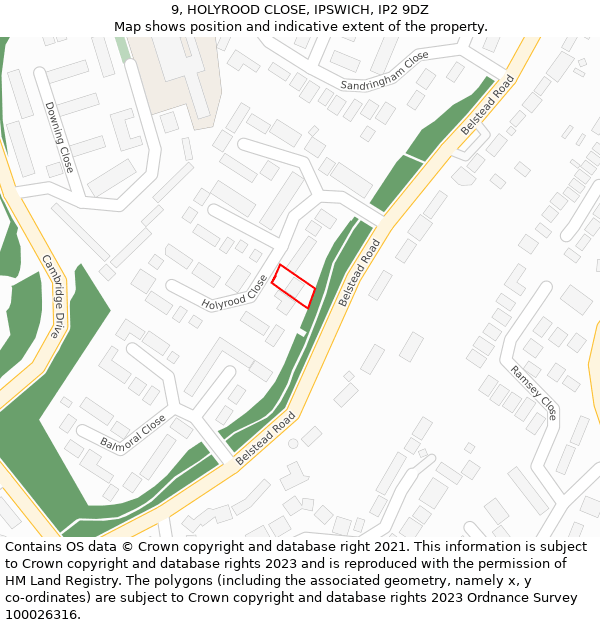 9, HOLYROOD CLOSE, IPSWICH, IP2 9DZ: Location map and indicative extent of plot