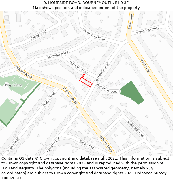 9, HOMESIDE ROAD, BOURNEMOUTH, BH9 3EJ: Location map and indicative extent of plot