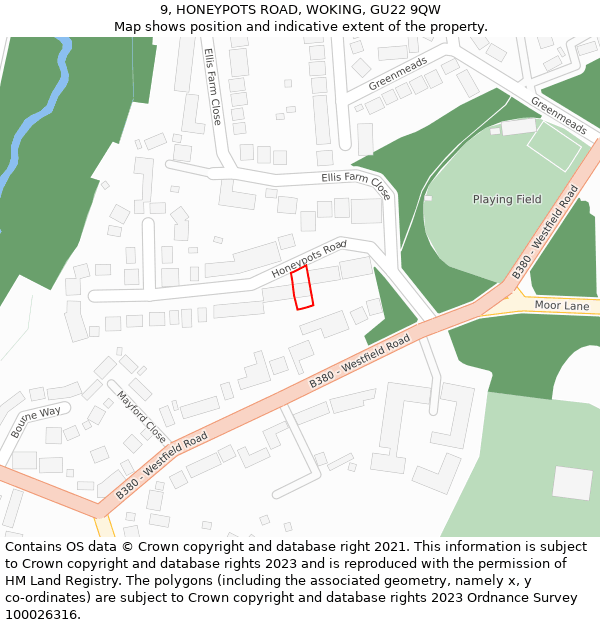 9, HONEYPOTS ROAD, WOKING, GU22 9QW: Location map and indicative extent of plot
