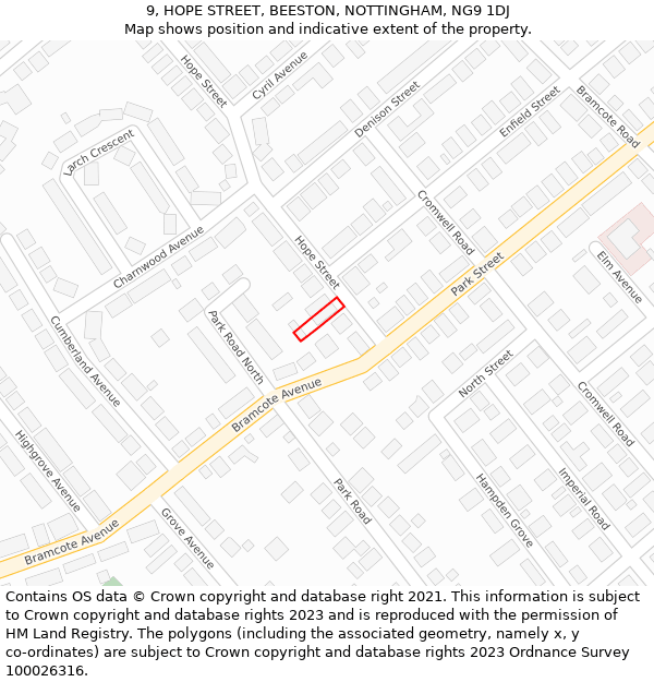 9, HOPE STREET, BEESTON, NOTTINGHAM, NG9 1DJ: Location map and indicative extent of plot