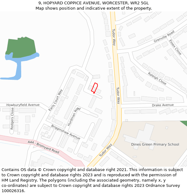 9, HOPYARD COPPICE AVENUE, WORCESTER, WR2 5GL: Location map and indicative extent of plot