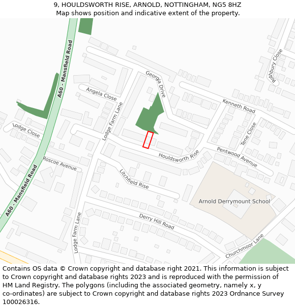 9, HOULDSWORTH RISE, ARNOLD, NOTTINGHAM, NG5 8HZ: Location map and indicative extent of plot
