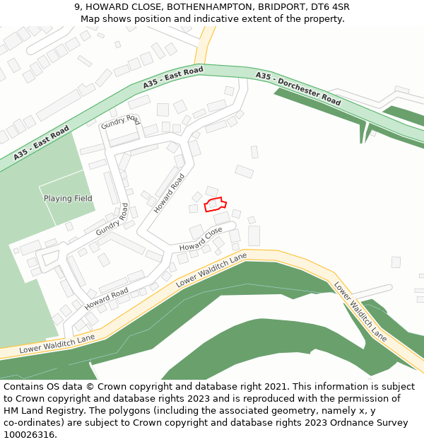 9, HOWARD CLOSE, BOTHENHAMPTON, BRIDPORT, DT6 4SR: Location map and indicative extent of plot