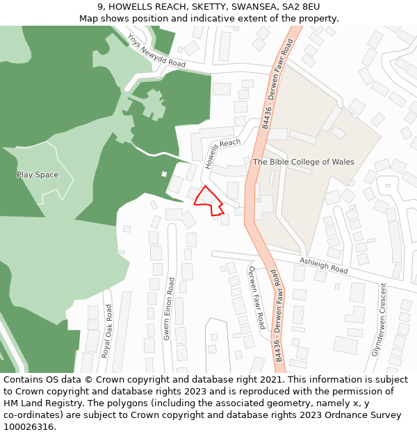 9, HOWELLS REACH, SKETTY, SWANSEA, SA2 8EU: Location map and indicative extent of plot