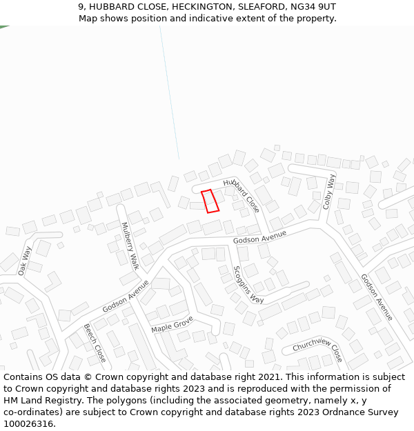 9, HUBBARD CLOSE, HECKINGTON, SLEAFORD, NG34 9UT: Location map and indicative extent of plot