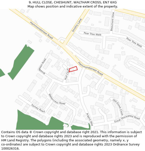 9, HULL CLOSE, CHESHUNT, WALTHAM CROSS, EN7 6XG: Location map and indicative extent of plot