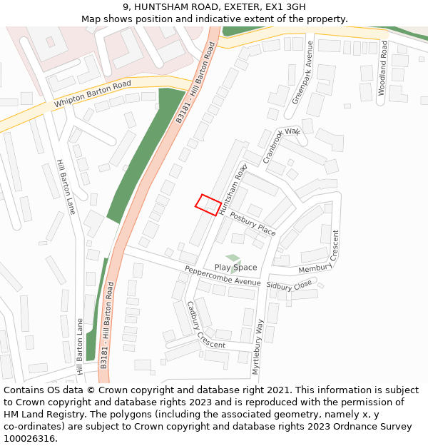 9, HUNTSHAM ROAD, EXETER, EX1 3GH: Location map and indicative extent of plot