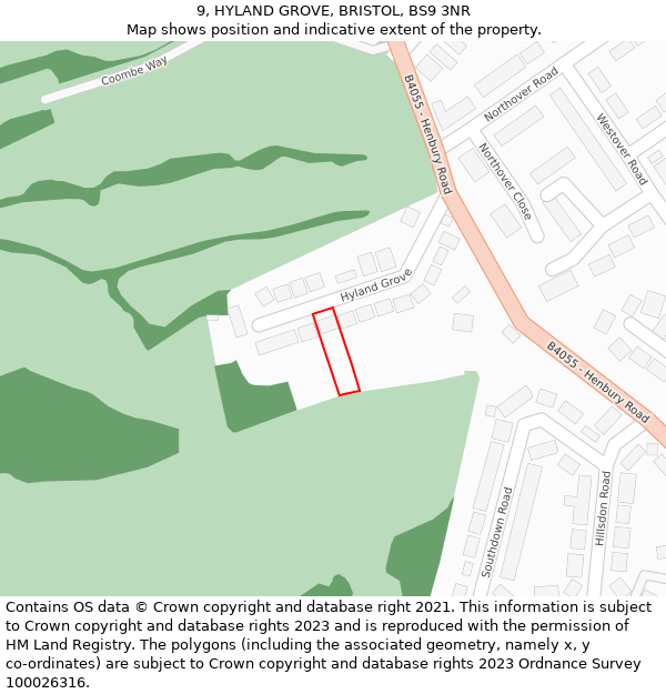 9, HYLAND GROVE, BRISTOL, BS9 3NR: Location map and indicative extent of plot