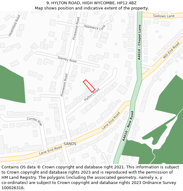 9, HYLTON ROAD, HIGH WYCOMBE, HP12 4BZ: Location map and indicative extent of plot