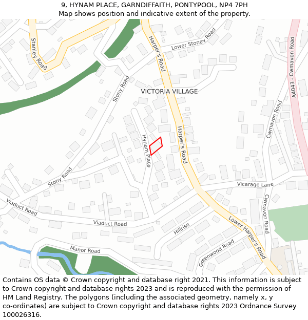 9, HYNAM PLACE, GARNDIFFAITH, PONTYPOOL, NP4 7PH: Location map and indicative extent of plot