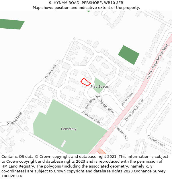9, HYNAM ROAD, PERSHORE, WR10 3EB: Location map and indicative extent of plot