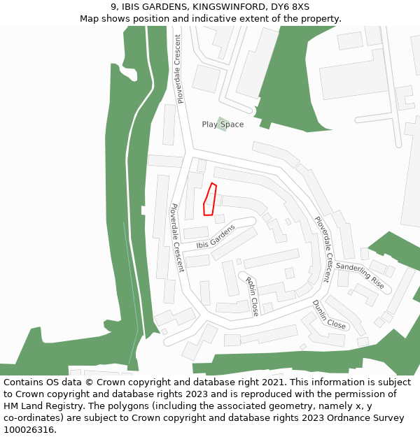 9, IBIS GARDENS, KINGSWINFORD, DY6 8XS: Location map and indicative extent of plot