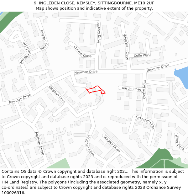 9, INGLEDEN CLOSE, KEMSLEY, SITTINGBOURNE, ME10 2UF: Location map and indicative extent of plot