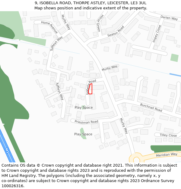 9, ISOBELLA ROAD, THORPE ASTLEY, LEICESTER, LE3 3UL: Location map and indicative extent of plot