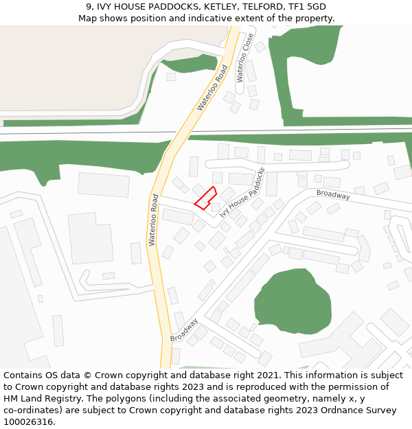 9, IVY HOUSE PADDOCKS, KETLEY, TELFORD, TF1 5GD: Location map and indicative extent of plot