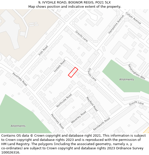 9, IVYDALE ROAD, BOGNOR REGIS, PO21 5LX: Location map and indicative extent of plot