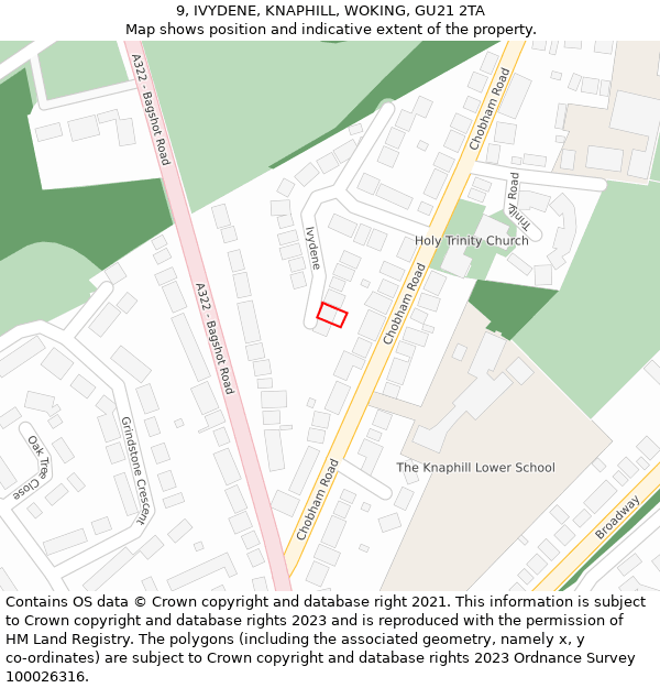 9, IVYDENE, KNAPHILL, WOKING, GU21 2TA: Location map and indicative extent of plot