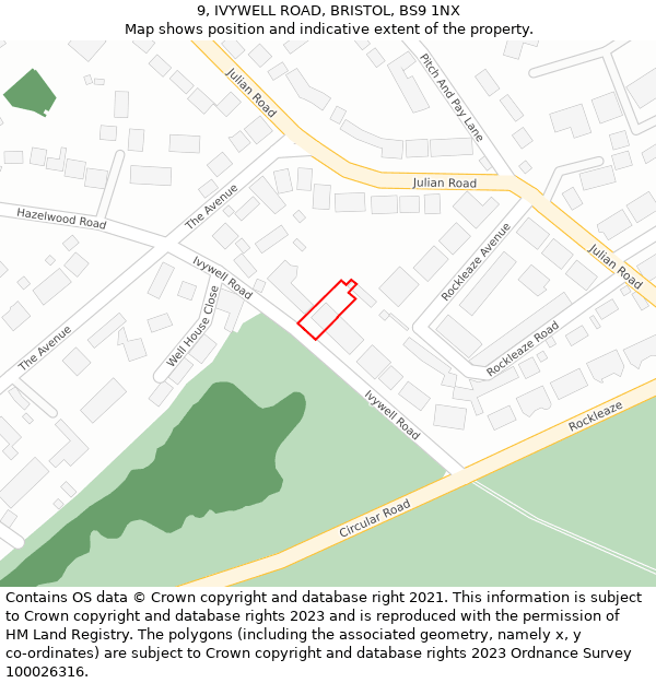 9, IVYWELL ROAD, BRISTOL, BS9 1NX: Location map and indicative extent of plot