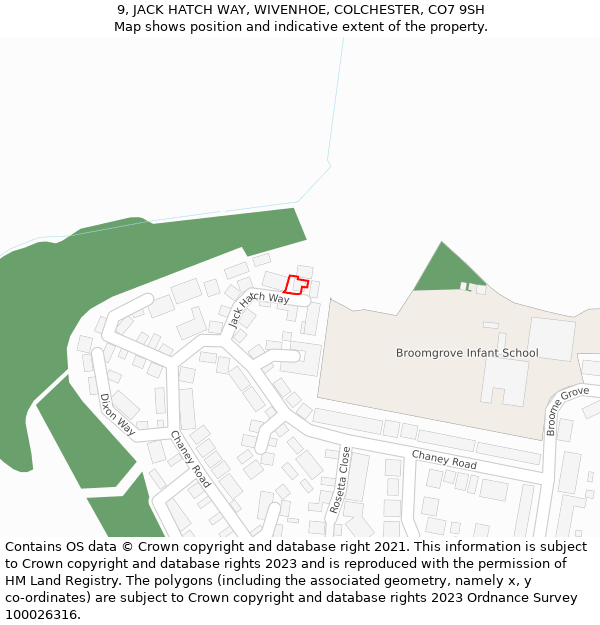 9, JACK HATCH WAY, WIVENHOE, COLCHESTER, CO7 9SH: Location map and indicative extent of plot