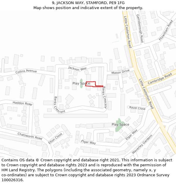 9, JACKSON WAY, STAMFORD, PE9 1FG: Location map and indicative extent of plot